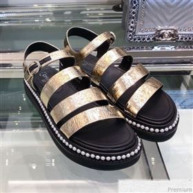 Replica Chanel Metallic Crinkle Pearls Flat Sandals G32359 Light Gold 2019 XO 9041632 [fab 55025 190417] 12900 : Purse Valley,Designer Replica Handbags,Premium Replica Handbags at PurseValley