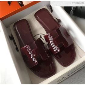 Replica Hermes Patent Calfskin Leather Oran H Flat Slipper Sandals Burgundy MD 20040111 [fab 69123 200404] 13700 : Purse Valley,Designer Replica Handbags,Premium Replica Handbags at PurseValle