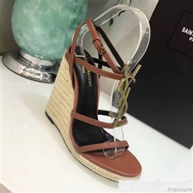 Replica Saint Laurent Cassandra Wedge Espadrilles Sandals with Gold Logo in Leather 557208 Brown 2019 JC 9032764 [fab 54060 190417] 12300 : Purse Valley,Designer Replica Handbags,Premium Repli