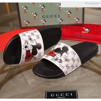 Replica Gucci x Disney Mickey GG Print Rubber Flat Slide Sandals WhiteBlack 2020