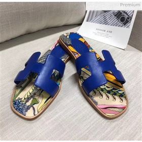 Replica Hermes Calfskin Oran Sandal With quot;Fantaisie Botaniquequot; Printed Canvas Blue 2020 MD 20040122 [fab 69134 200404] 8400 : Purse Valley,Designer Replica Handbags,Premium Replica Han