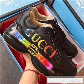 Replica Gucci Rhyton Leather Sneakers with Gucci Logo 552851 Black 2019 For Women and Men EM 9061249 [fab 57968 190615] 12900 : Purse Valley,Designer Replica Handbags,Premium Replica Handbags 