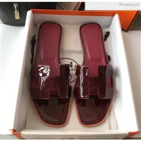Replica Hermes Patent Calfskin Leather Oran H Flat Slipper Sandals Burgundy 02 MD 20040114 [fab 69126 200404] 13700 : Purse Valley,Designer Replica Handbags,Premium Replica Handbags at PurseVa
