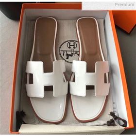 Replica Hermes Patent Calfskin Leather Oran H Flat Slipper Sandals White MD 20040101 [fab 69113 200404] 13700 : Purse Valley,Designer Replica Handbags,Premium Replica Handbags at PurseValley